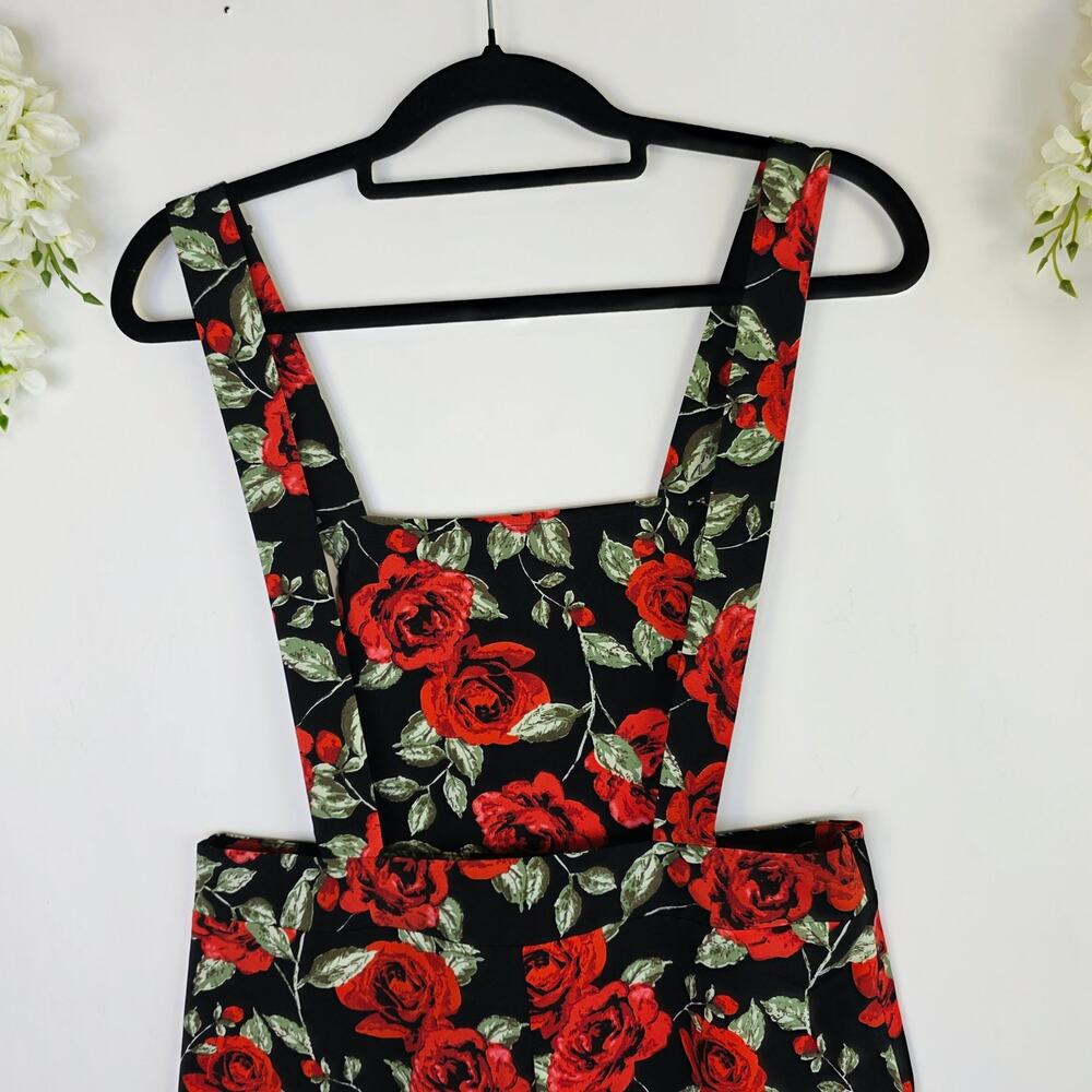 Pinafore Dress Size large Black Red Rose Floral Cottagecore Grunge Dark Romantic - Picture 8 of 15